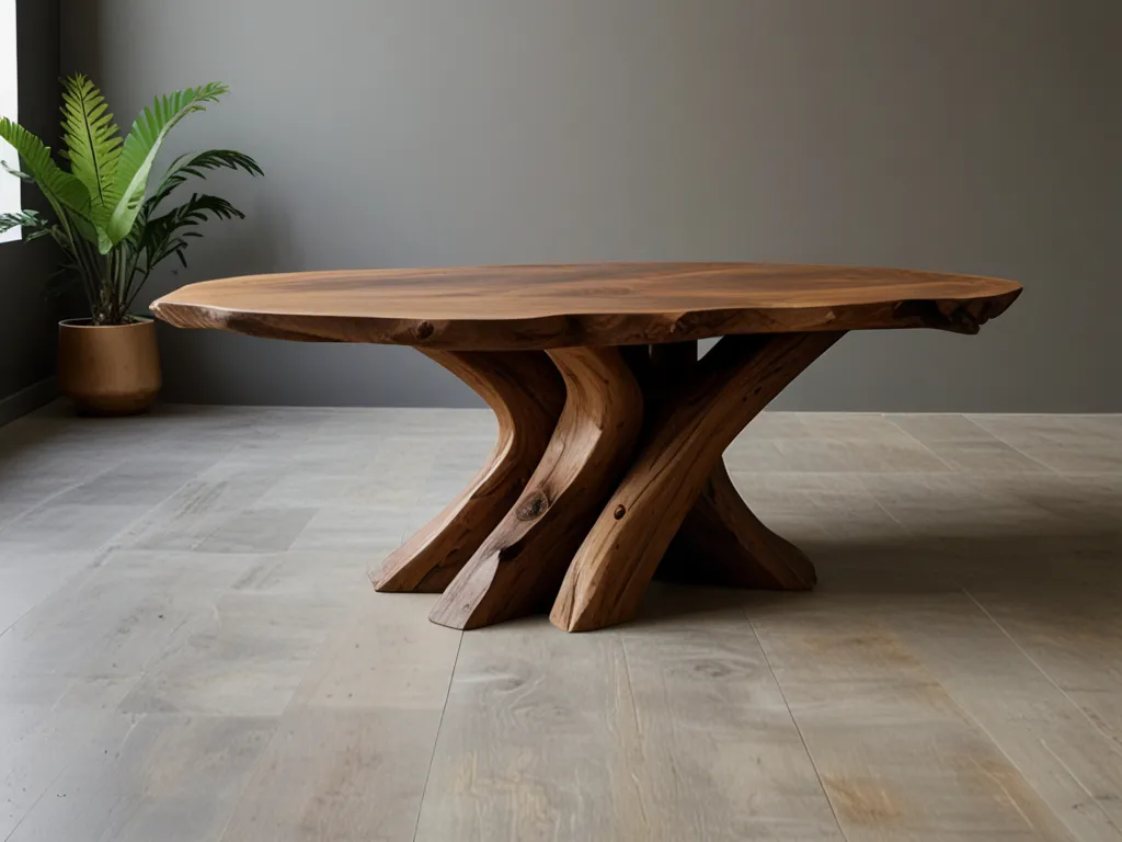 Handcrafted wooden dining table with natural edges