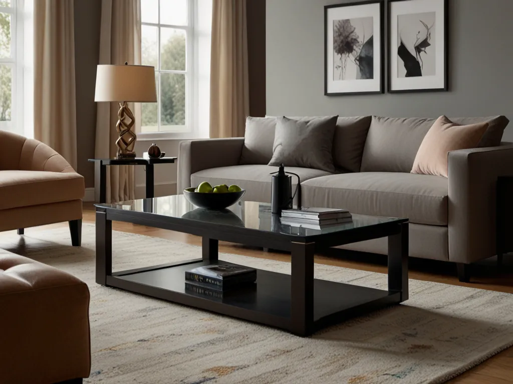 Modern living room furniture including coffee table and side tables