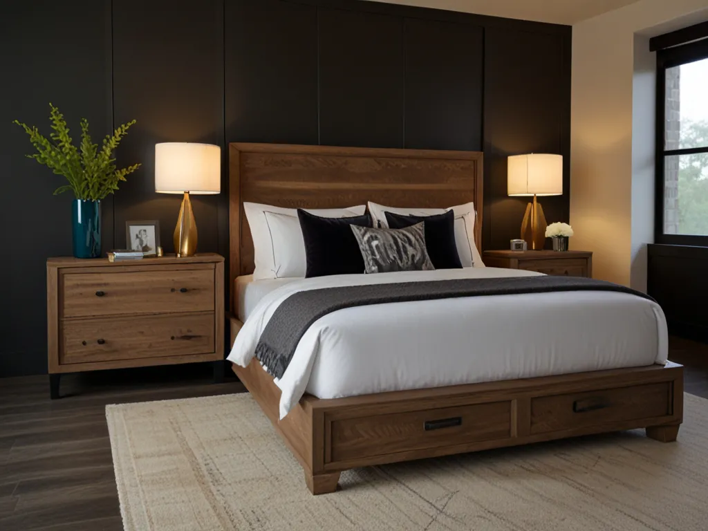 Custom bedroom furniture including bed frame and nightstands